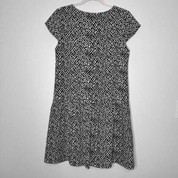 Garnet Hill Dress Crepe Shift Midi Size 6 Black White Geometric - Picture 5 of 10